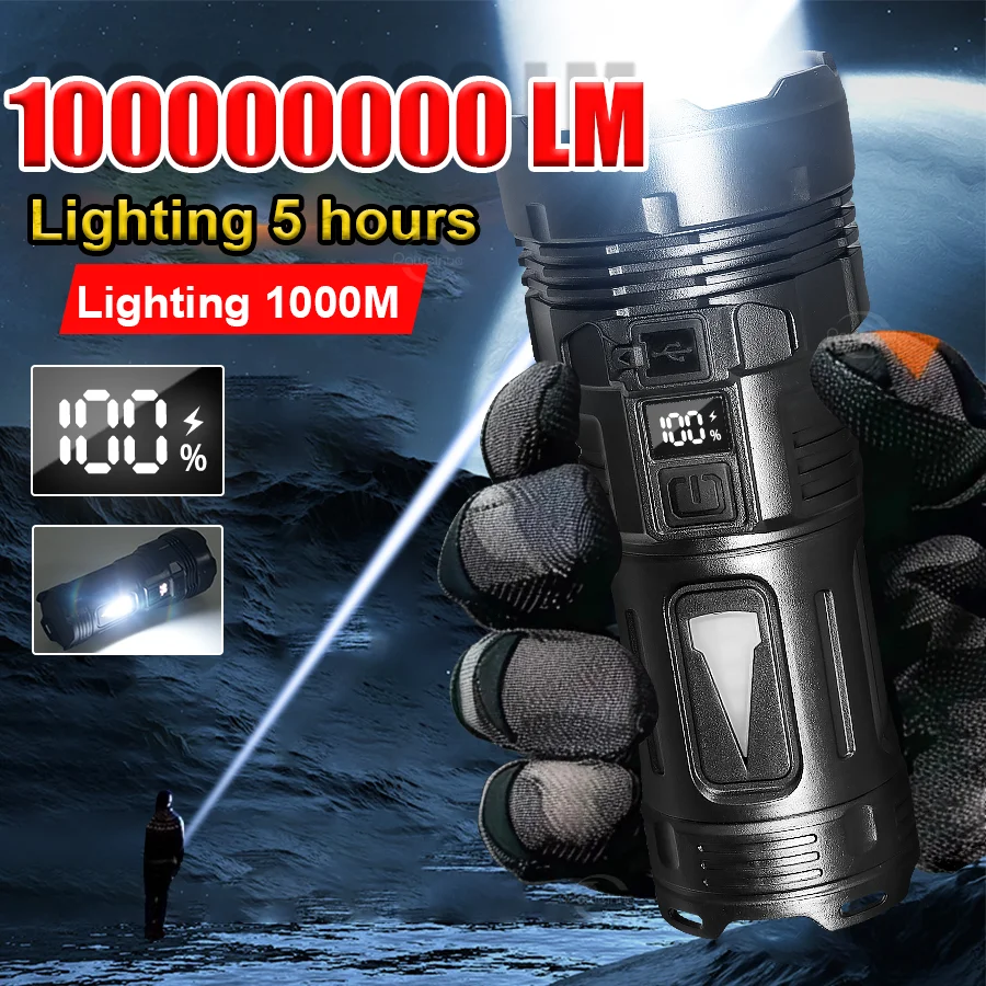 

Самый мощный светодиодный фонарик, USB аккумуляторная лампа, сильный свет, тактический фонарь, уличный водонепроницаемый фонарь для кемпинга и пешего туризма