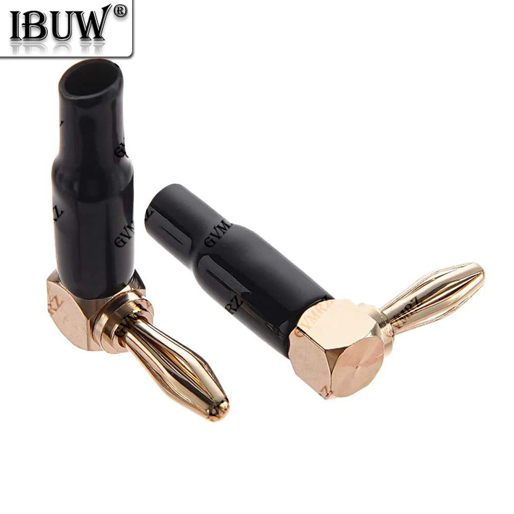 2PCS Red Black 4mm L-shaped Right Angle Banana Plug Soft Plastic Shell 90 Degree Banana Connector Red Black for Audio 4mm