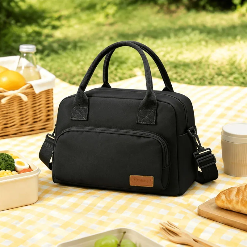 Cute Strawberry‑Print Corduroy Insulated Lunch Bag, Large Capacity Reusable Thermal Tote Bag with Detachable Shoulder Strap, Portable Leak‑Proof Food Cooler Handbag for Women Office Work, School, Picnic, Outdoor Travel