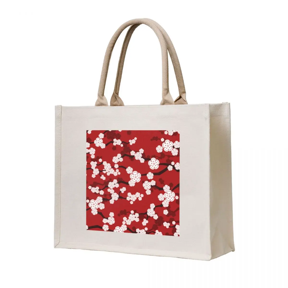 

White Oriental Cherry Blossoms On Red Zen Japanese Sakura Flowers  fatfatin Tote Bag Woman shopper bag tote bags men hand bags