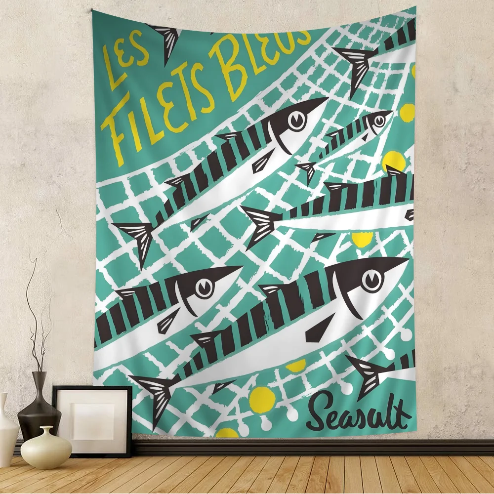 

Colorful Sardine Lobster Fish Ocean Animal Anime Tapestry Hanging Tarot Hippie Wall Rugs Dorm Wall Hanging Sheets