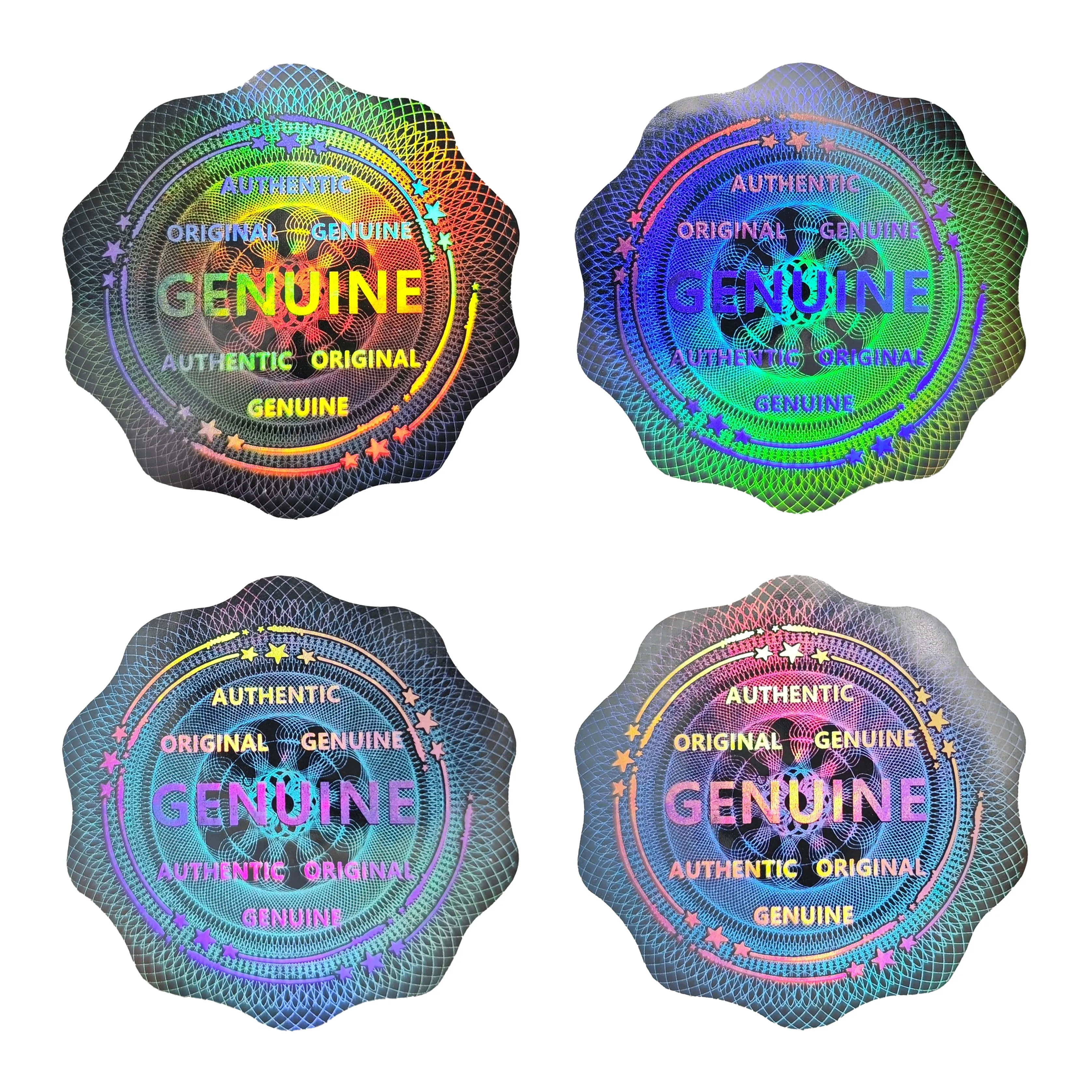 200pcs/400pcs Flower Shape Holographic Anti-Counterfeit Stickers, Silvery Hologram GENUINE Label Stickers for Sealing Decoration