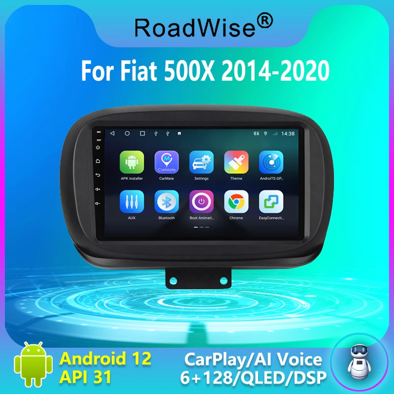 Roadwise 8+256 Android 12 Car Radio For Fiat 500X 2014 - 2019 2020 Multimedia Carplay 4G Wifi GPS DSP DVD 2 Din Autoradio Stereo