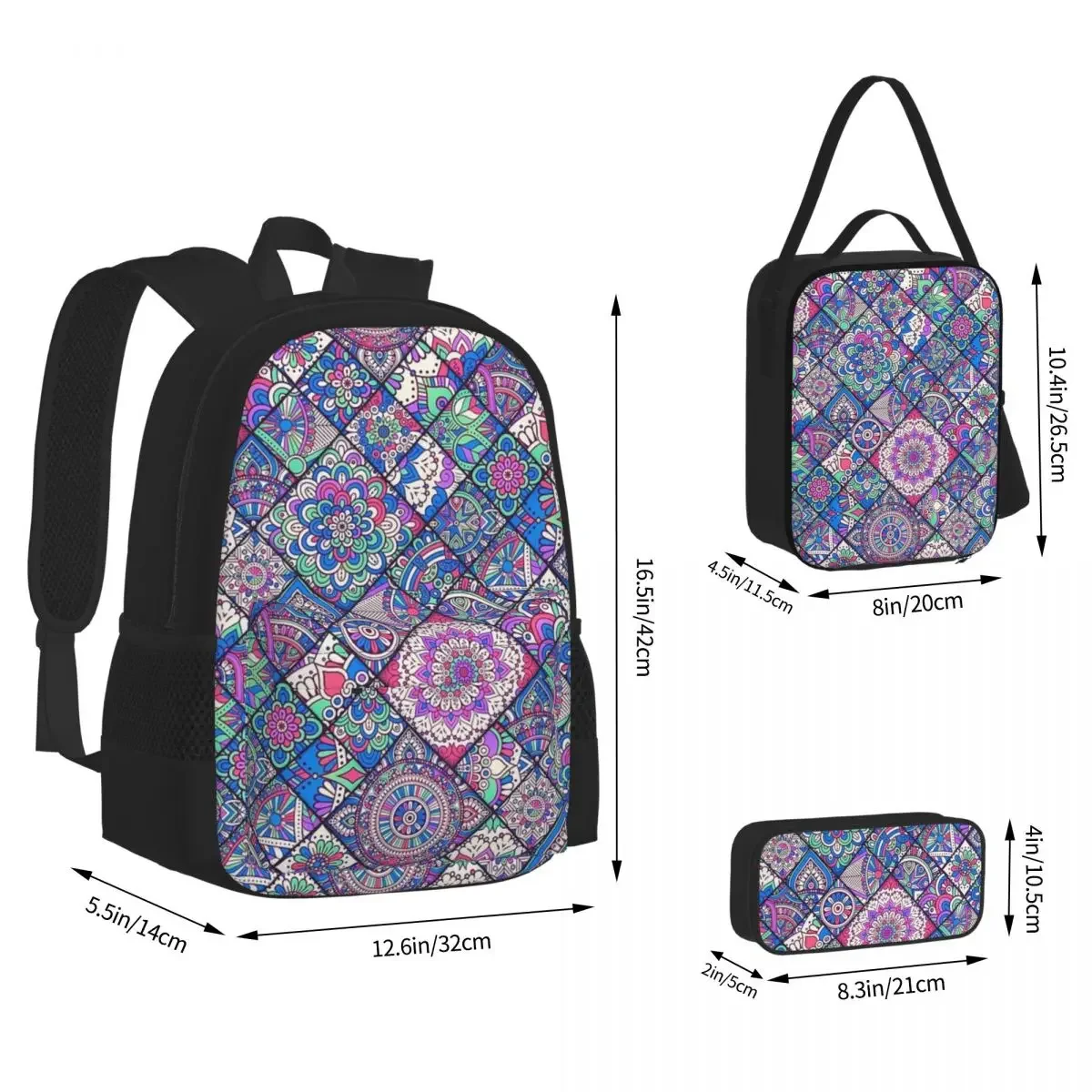 อินเดีย Mandala Bohemian กระเป๋าเป้สะพายหลังชายหญิง Bookbag เด็กโรงเรียนกระเป๋าการ์ตูนเด็ก Rucksack ถุงอาหารกลางวันกระเป๋าปากกาชุดสามชิ้น