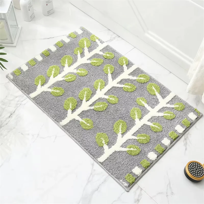 Ins Style Leaf and Plant Pattern Floor Mat Bathroom Soft Absorbent Anti-slip Foot Pads Fashionable Home Decoration Floor Mat