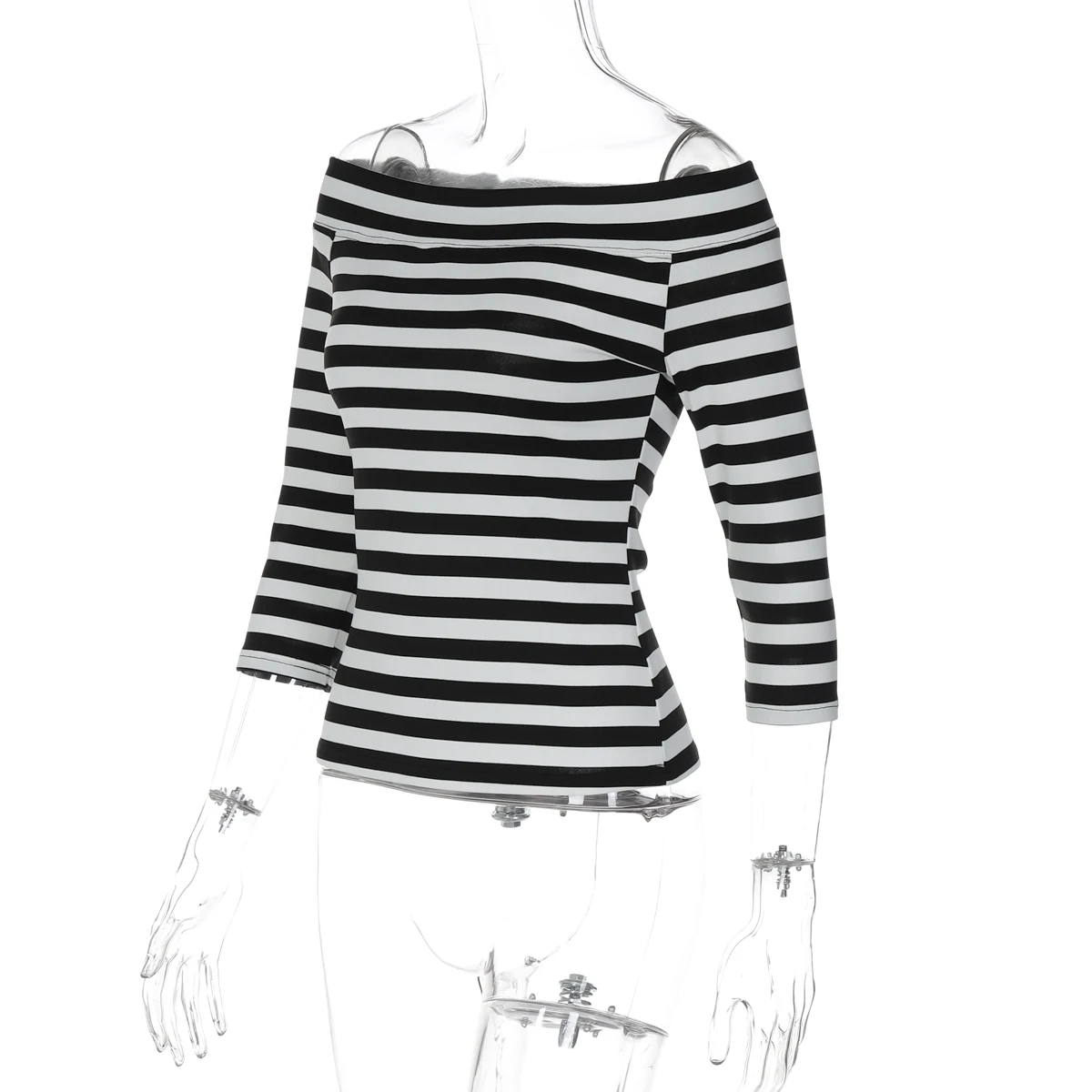 Hugcitar Modisches Langarm-Crop-T-Shirt mit Streifendruck, Sexy Figurbetont, Herbst-Damenkleidung, Streetwear, Party, Club, Großhandel – Detail 3