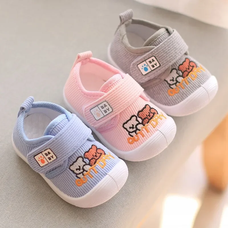 Baby Girl Boy Shoes First Walkers Cotton Soft Newborn Squeaky Sneakers Cute Infant Toddler Kicking Functional Causal Loafers