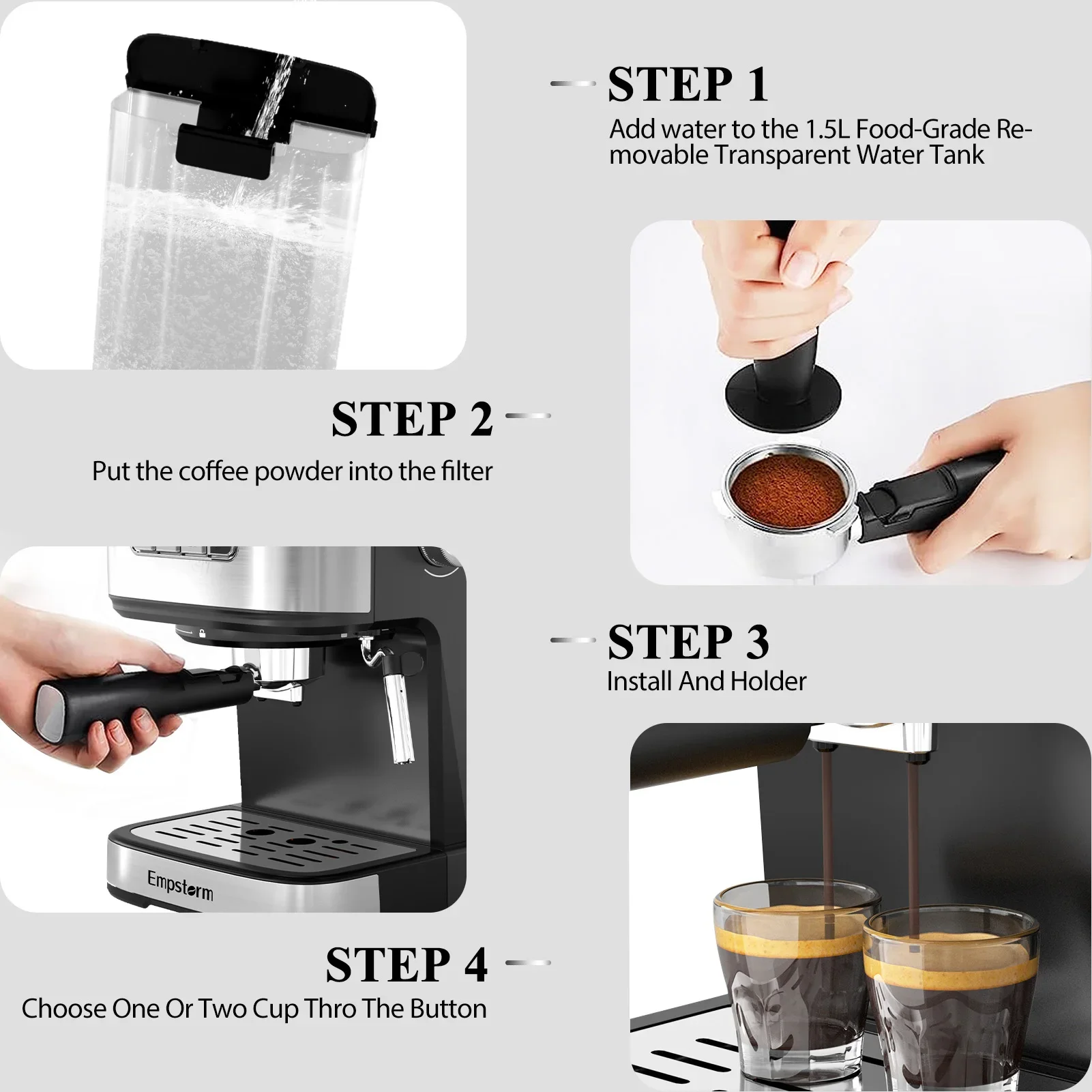 Empstorm Professional Office Home 15bar Semi-Automatic Coffee Maker Manual Espresso Machine