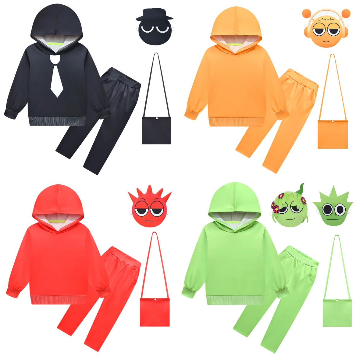 

Kids Boys Girls Anime Cartoon Music Long Sleeves Hoodies Pants Trousers Mask Set Outfit Christmas Halloween Cosplay Costume