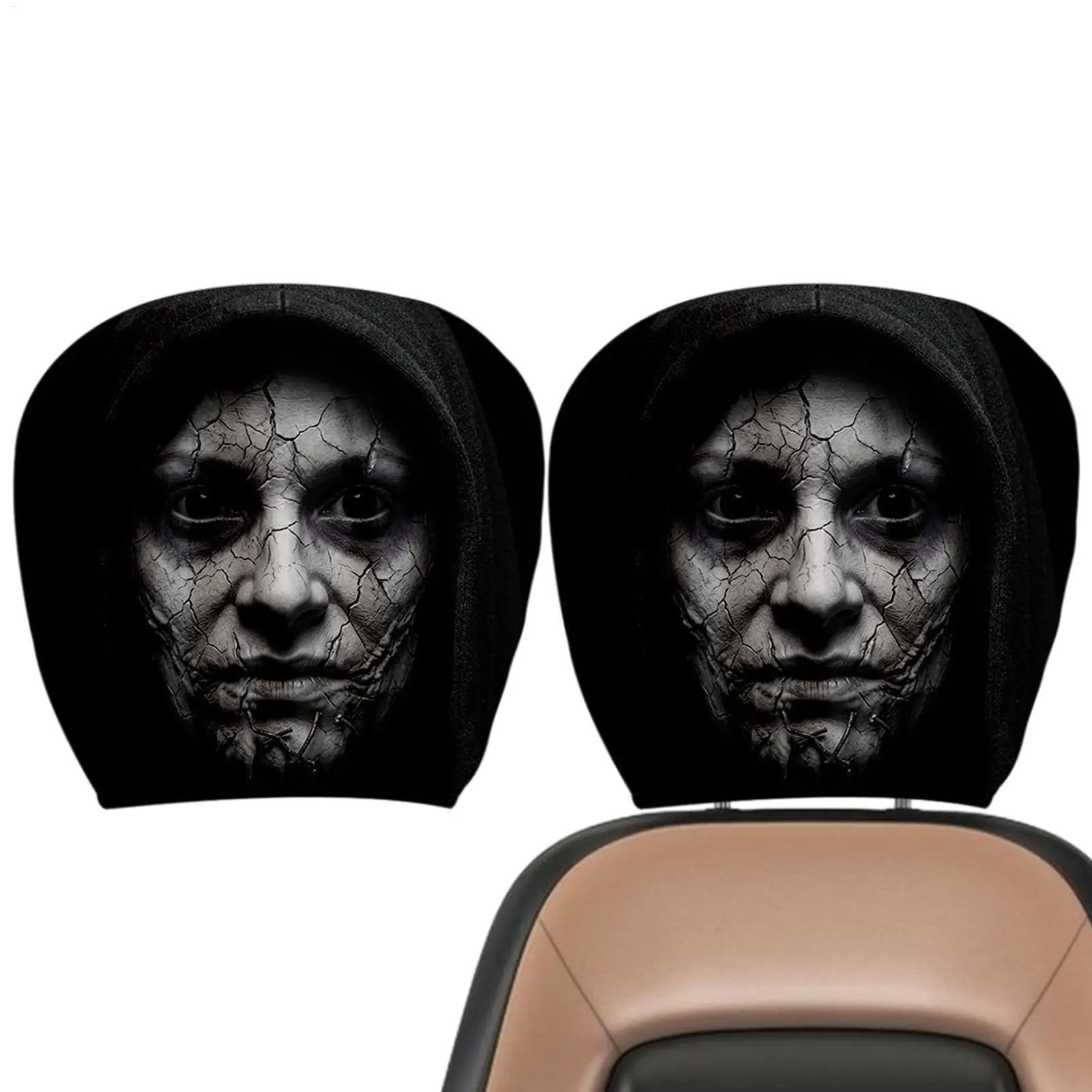 Car Headrest Cover fun car pillowcases scary portrait car pillowcases prank car seat pillowcases Car Headrest Protector for auto