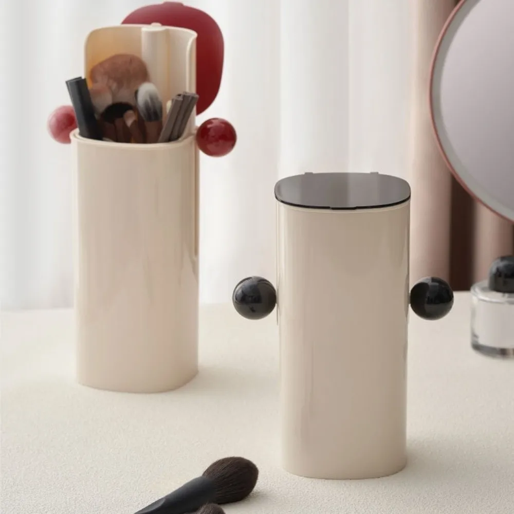 Large Capacity Automatic Lifting Makeup Brush Holder with Lid Dustproof Makeup Brush Storage Tube Waterproof Press Type