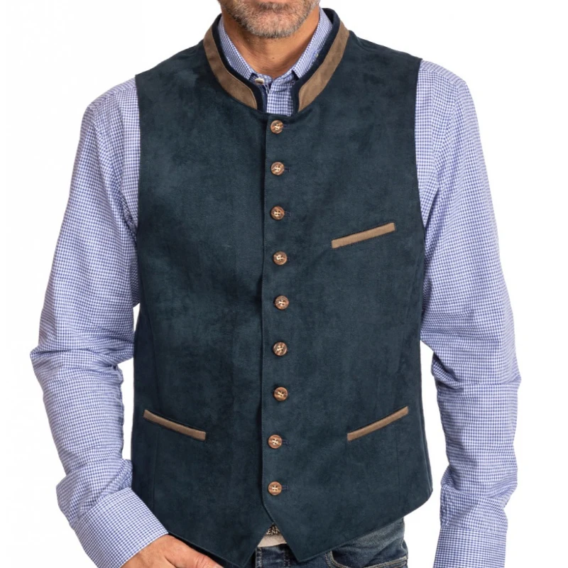 Herringbone Men Vest Brown With Collar Casual Business With Waistcoat For Wedding Groomsmen Banquet Work Set