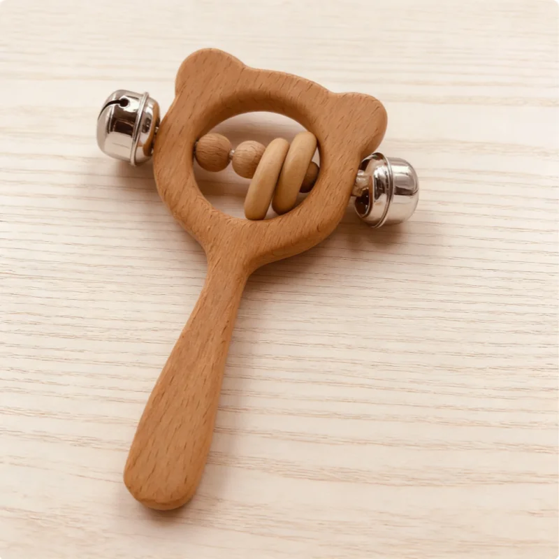

Beech Wood Bear Handcrafted Wooden Ring Rattle Montessori Toy DIY Pacifier Chain for Play Gym Jewelry Making Handmade Accessory