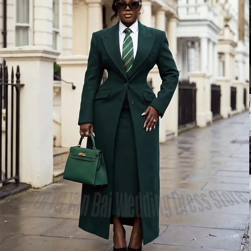 Vintage Elegant Women Suits Slim High Quality Two Pieces Peak Lapel Long Coat with Skirt Matching Sets Wedding Guest Formal Wear