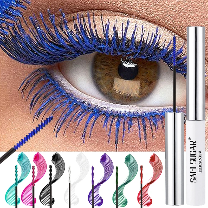 Máscara de pestañas rizada colorida, cepillo fino, alarga las pestañas, máscara azul gruesa resistente al agua, pestañas naturales, maquillaje de ojos verde para Halloween