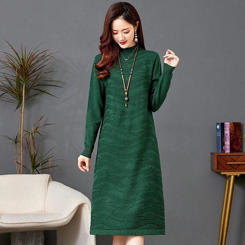 Camisola longa quente primavera outono mãe camisola vestido solto pulôver de malha mãe jumper moda malhas de lã roupas femininas