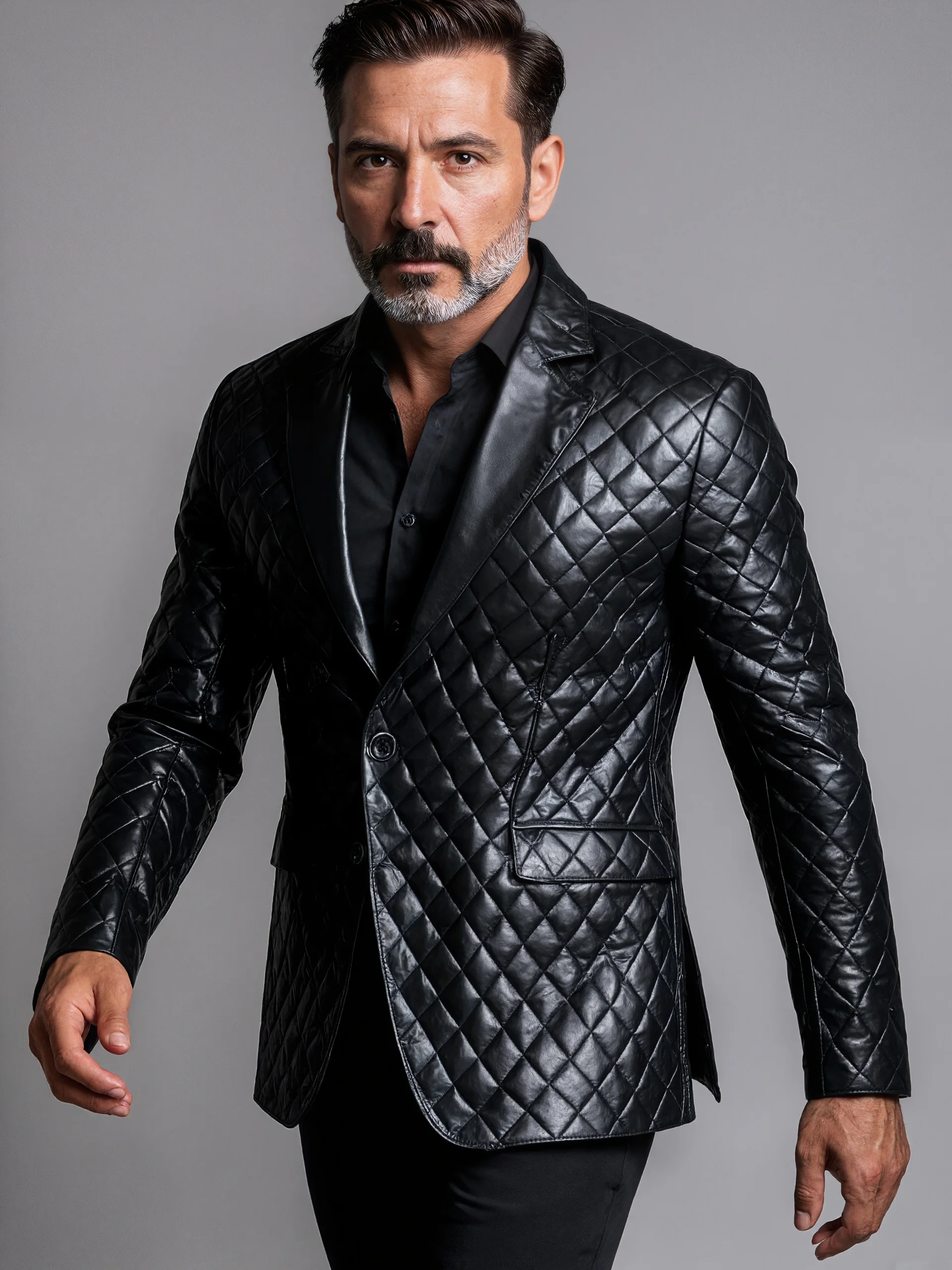 

Men's PU Leather Blazer Single Breasted Lapel Long Sleeve Business Office Jacket Autumn Daily Wear Suit Coat