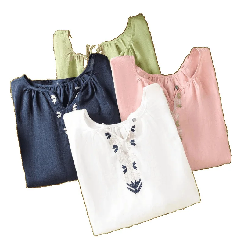 Camicia a maniche corte blu in stile francese - Nuova collezione autunnale, aderente in vita e dimagrante, top capispalla super elegante LD800207