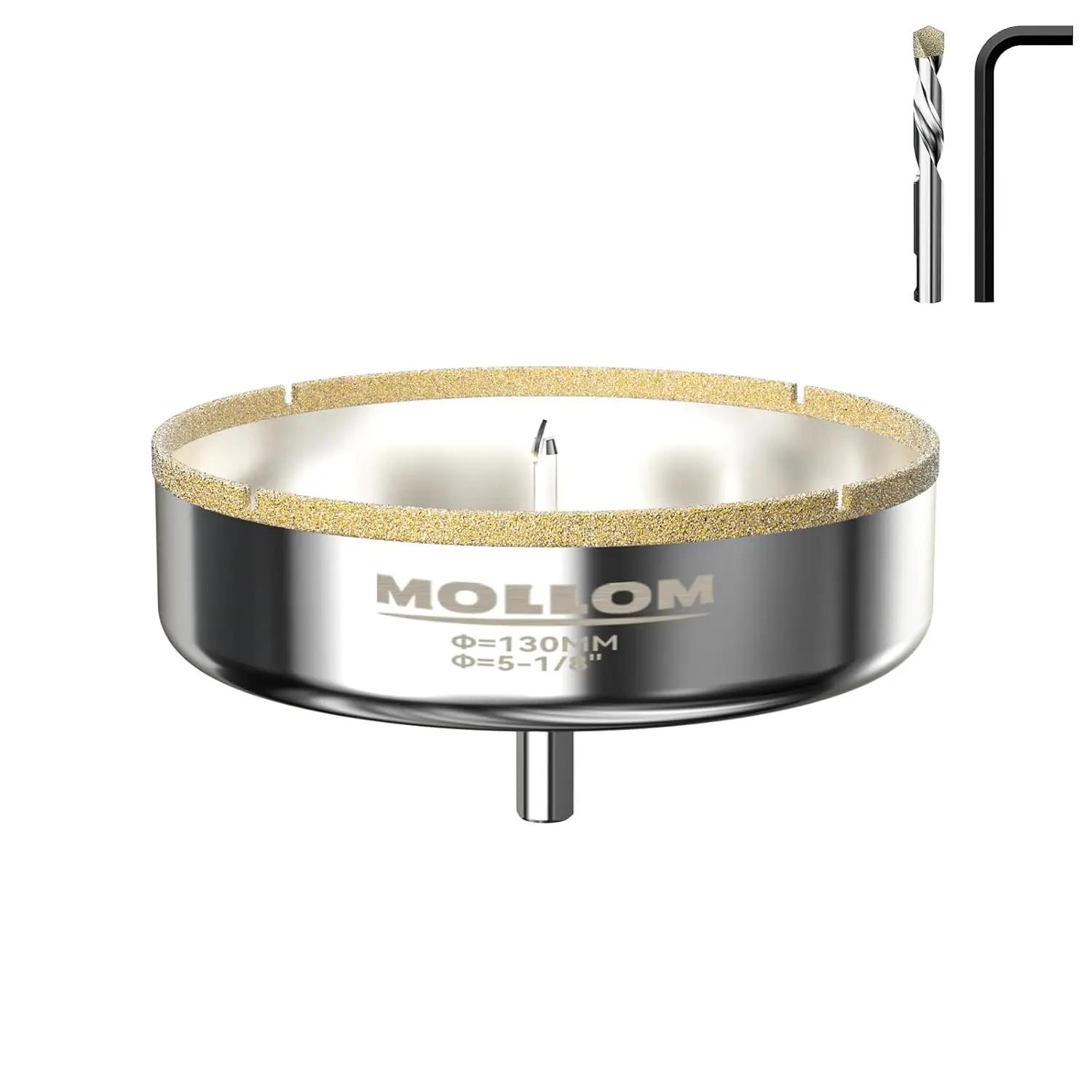 

5-1/8" (130mm) Diamond Hole Saw with Removable Pilot Drill Bits for Porcelain Tiles, Glass, Ceramic, Marble, Fiberglass