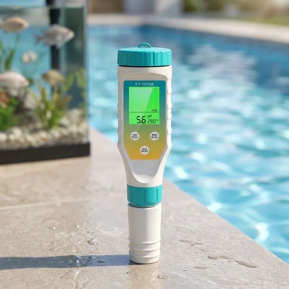 7 Function Rechargeable Water Tester for pH Conductivity ORP Salinity and Temperature in Aquaculture and For Pools