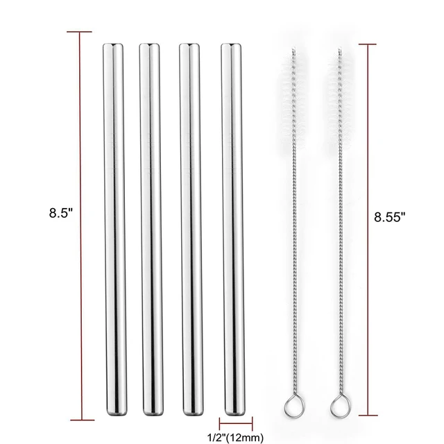 4pcs Stainless Steel Straws With Cleaning Brush Reusable Straw Drink Items Sodastream Bubble Tea Bar Accessories Drinking Metal