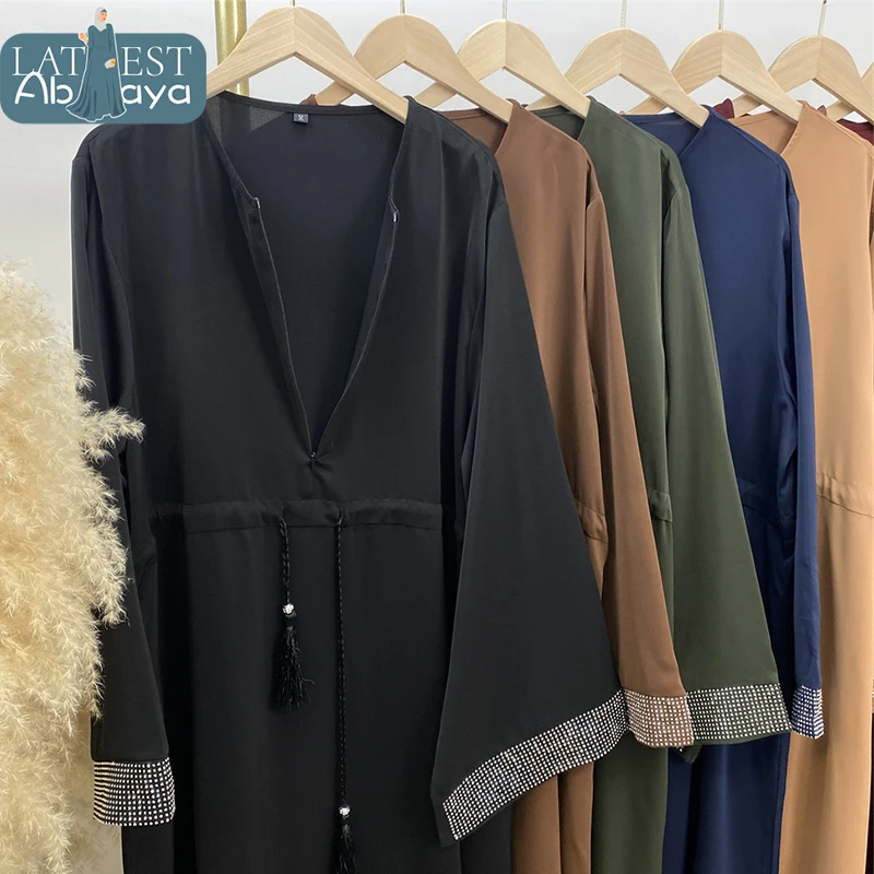 Ramadan Abayas For Women Front Zipper Muslim Hijab Dress Turkey Kaftan Islamic Dresses Hidden Belt Modest Robe Dubai Kimono