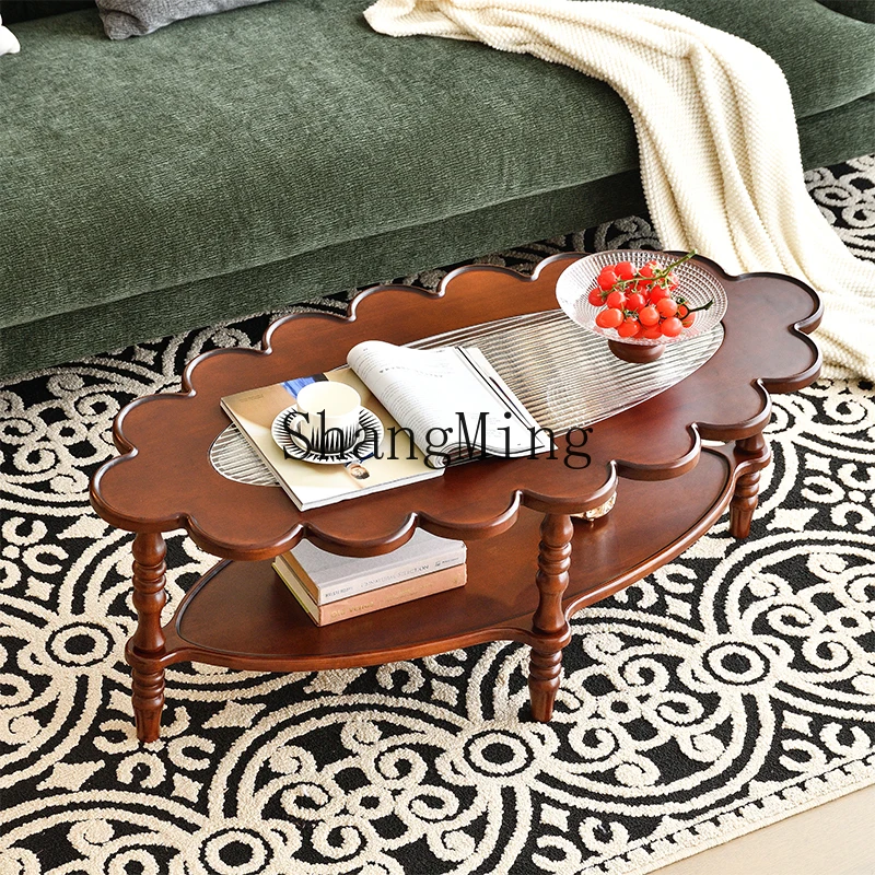 

Журнальный столик в средневековом стиле, ретро, из массива дерева, овальный, со стеклянной столешницей, для гостиной, для дома