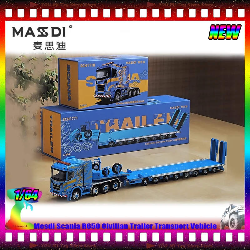 

In Stock Mesdi 1:64 Scale Scania R650 Civilian Trailer Transport Alloy Diecast Models Miniature Custom Toys Gifts For Collectors