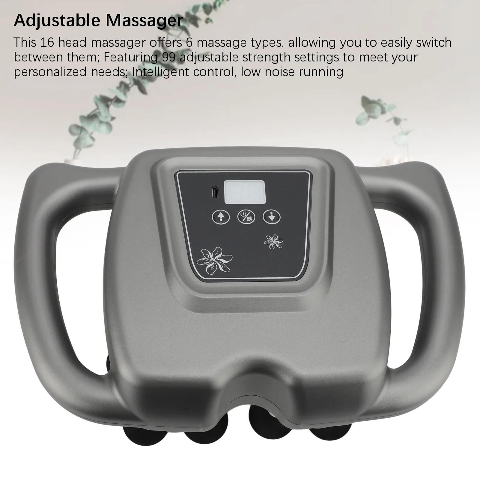 

16 Heads Rechargeable Massager - 99 Gears Adjustment Massage Device for Back Shoulder Neck (Gray)