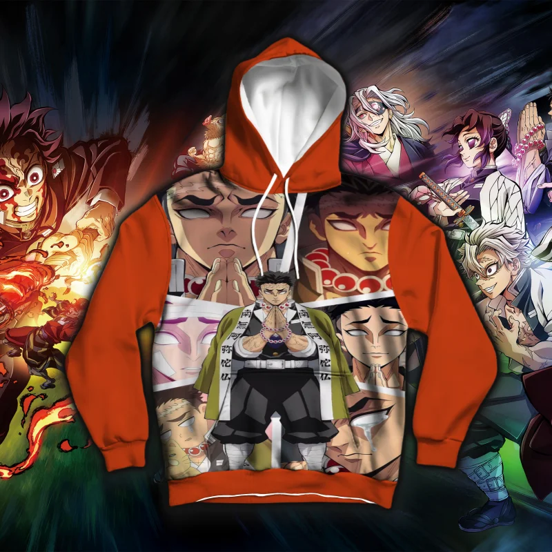 

Новая толстовка с капюшоном в стиле аниме Himejima Gyoumei Demon Slayer, модный узор, осенне-зимняя толстовка с 3D принтом, повседневный уличный топ
