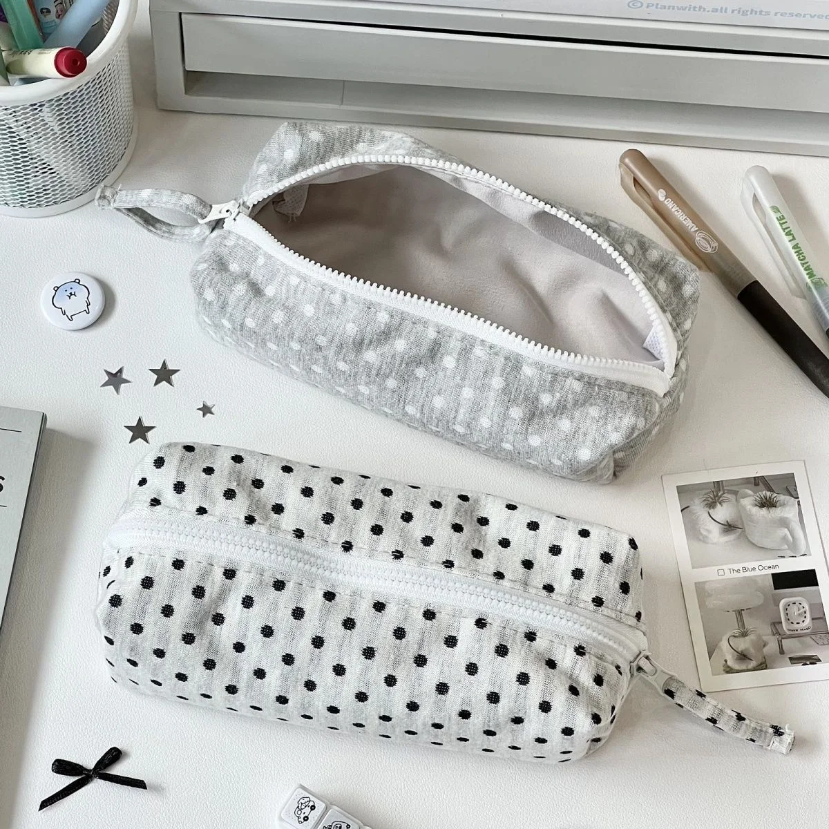Korean Style Polka Dot Pencil Case Multifunctional Cosmetic Bag Large Capacity Portable Makeup Organizer for Women Daily Use