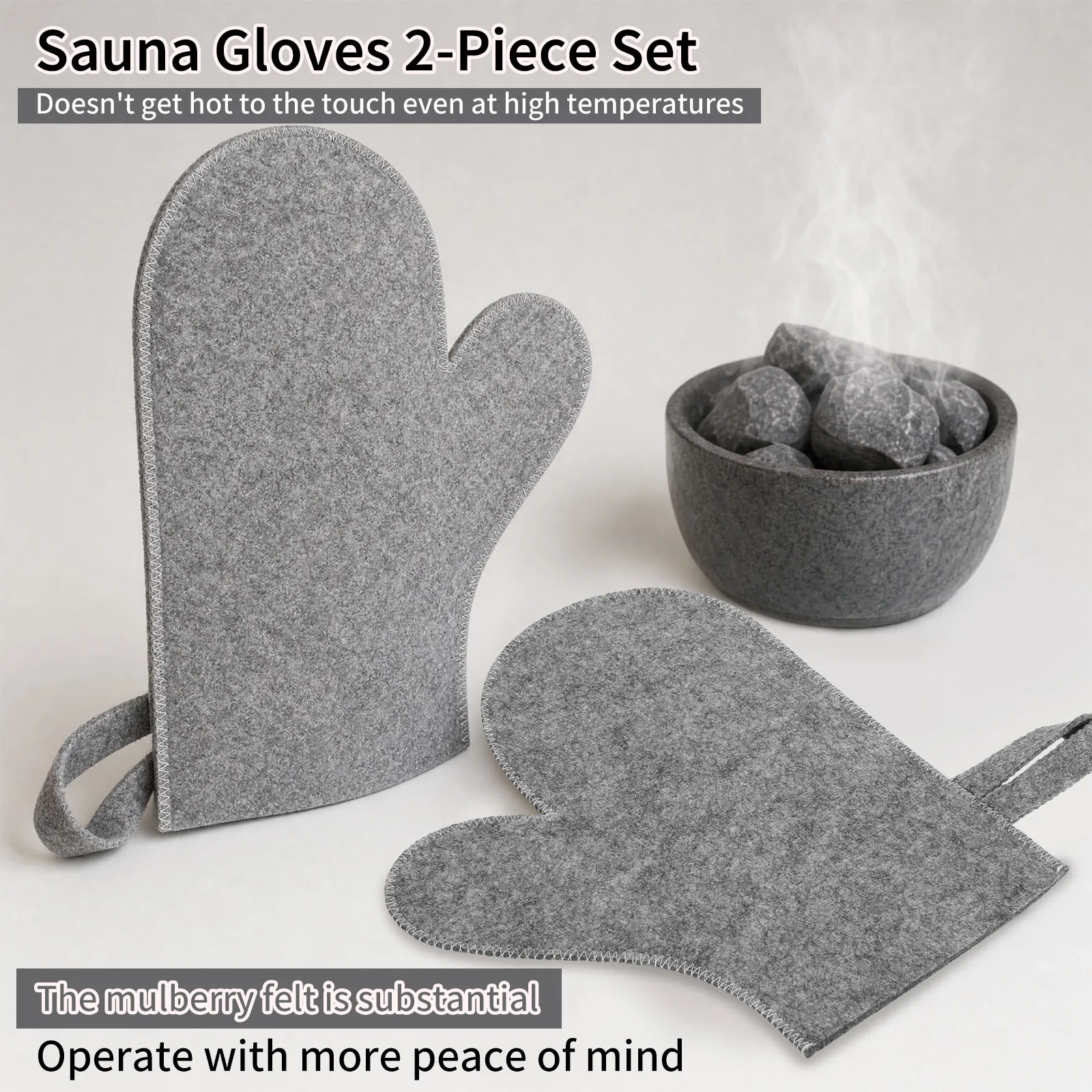 2Pcs Felt Sauna Mitt Bathing Body Lotion Glove Steam Room Heat Resistant Shower Scrubbers Exfoliating for Bath Spa Massage view 2
