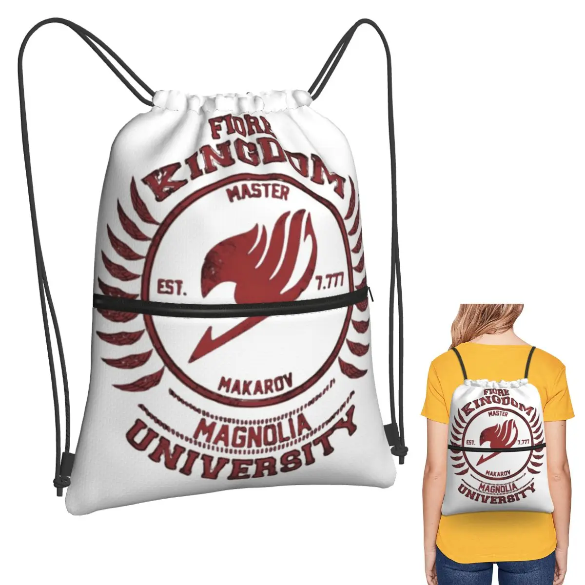 Fairy Tail Team Flag Backpacks Portable Drawstring Bundle Pocket Sports Bag Book Bags for Travel School