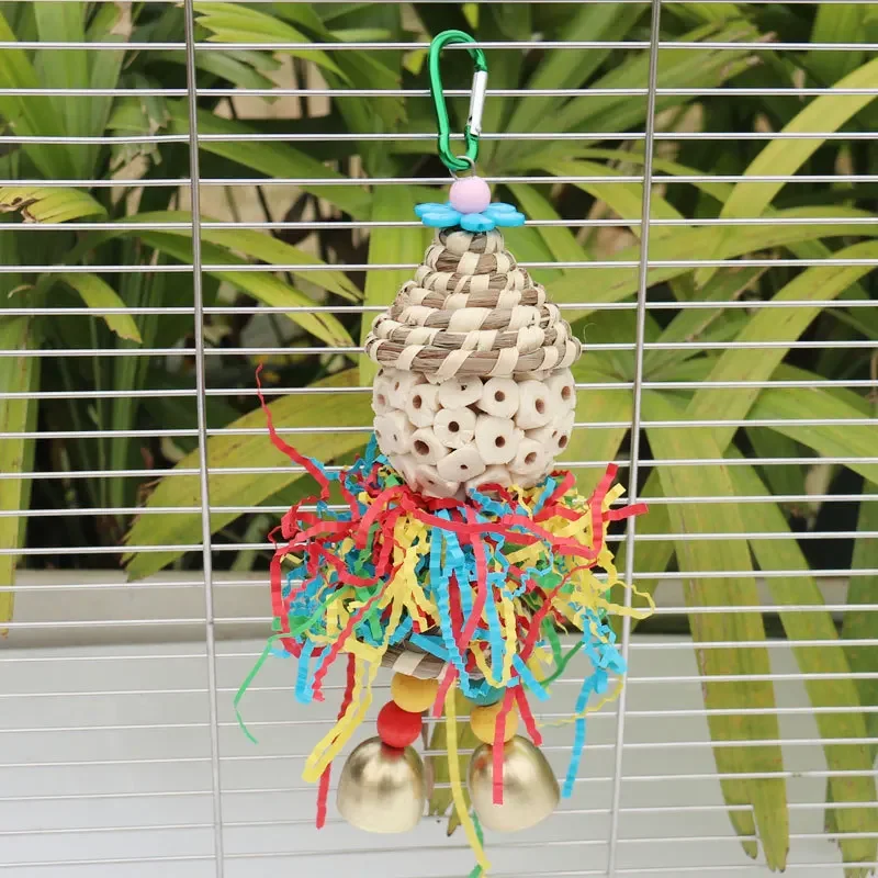 Bird toys, straw hats, colored shredded paper bells, chewy skewers, puzzle solving, cute doll shaped parrot toys