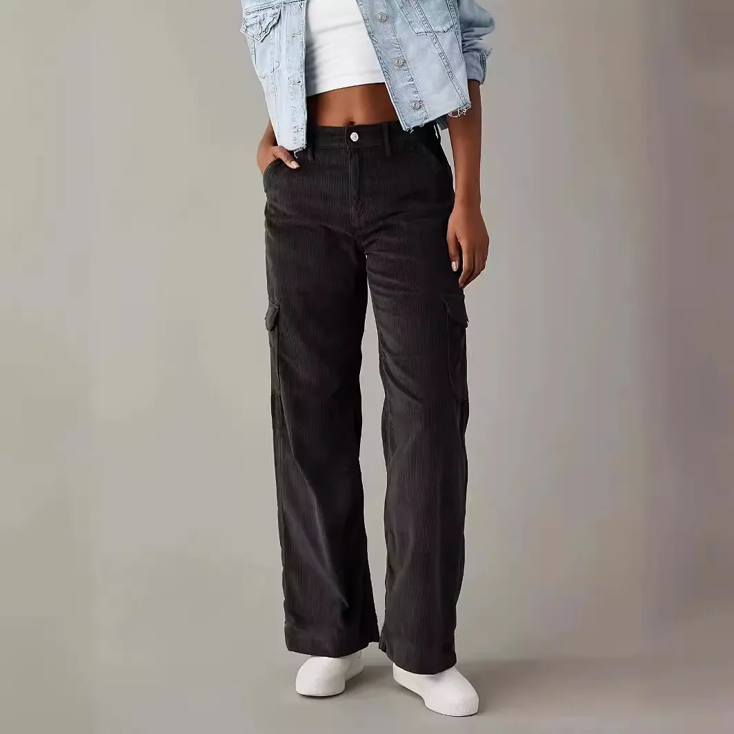 Calça casual de veludo feminino, perna reta solta, cor sólida europeia e americana, nova, outono, 2024 £