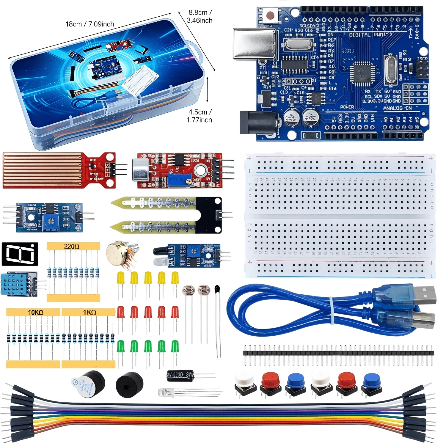 Super Learning Kit for Arduino UNO R3, Including Development Board, Code Tutorial, Breadboard, LED Diodes