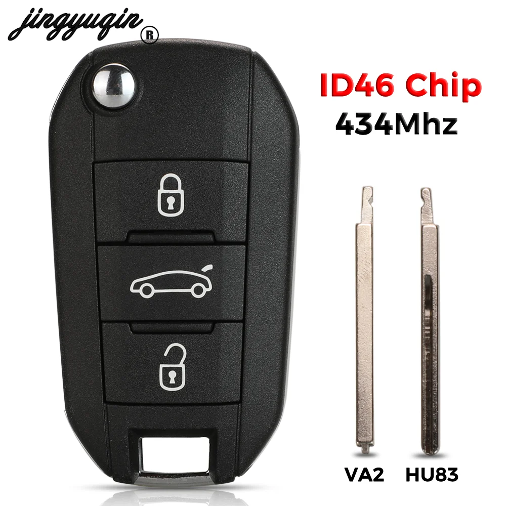 

jingyuqin 3 Buttons For Peugeot 508 208 2008 201 208 408 For Citroen C4L Remote Car Key 434MHz ID46 Chip Uncut VA2/HU83 Blade