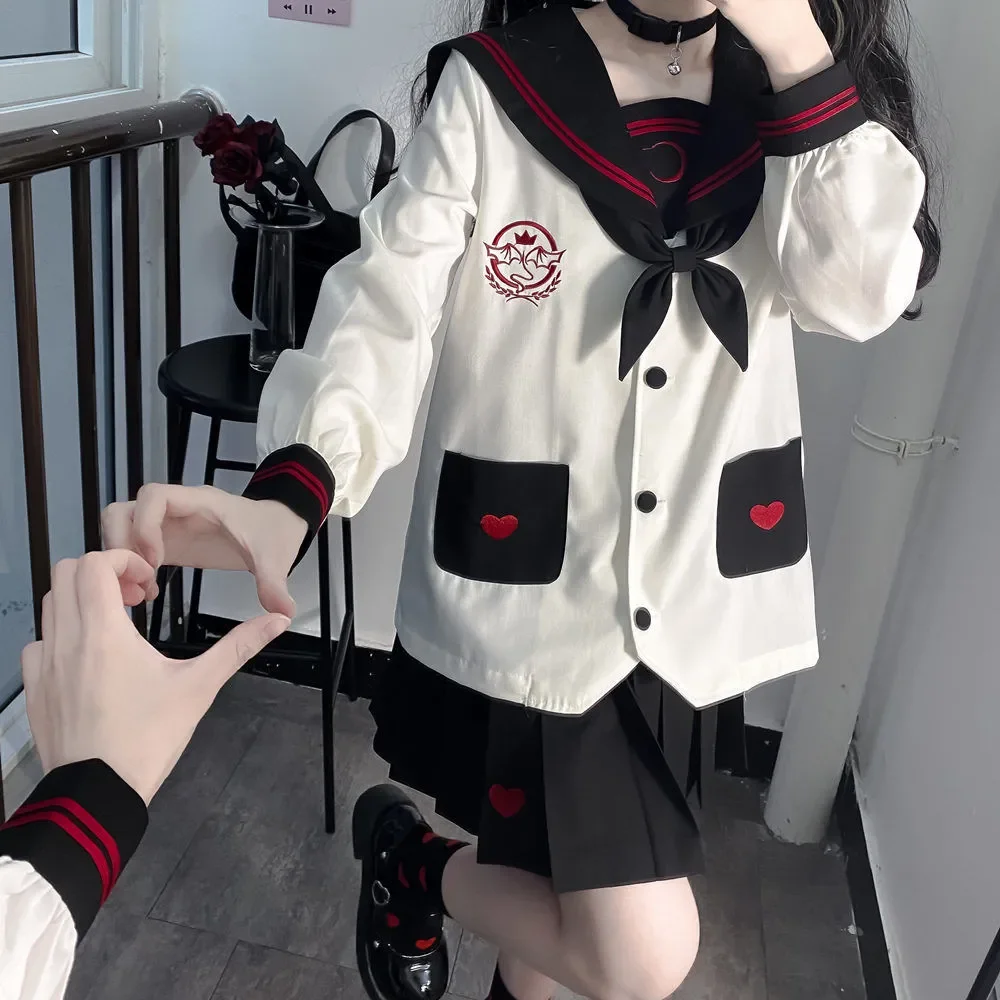 Cute Ghost JK Uniform Suit Japanese College Style Sweet Sailor Suit Top Suit Japanese Fashion Pleated Skirt Role Play Cos Woman