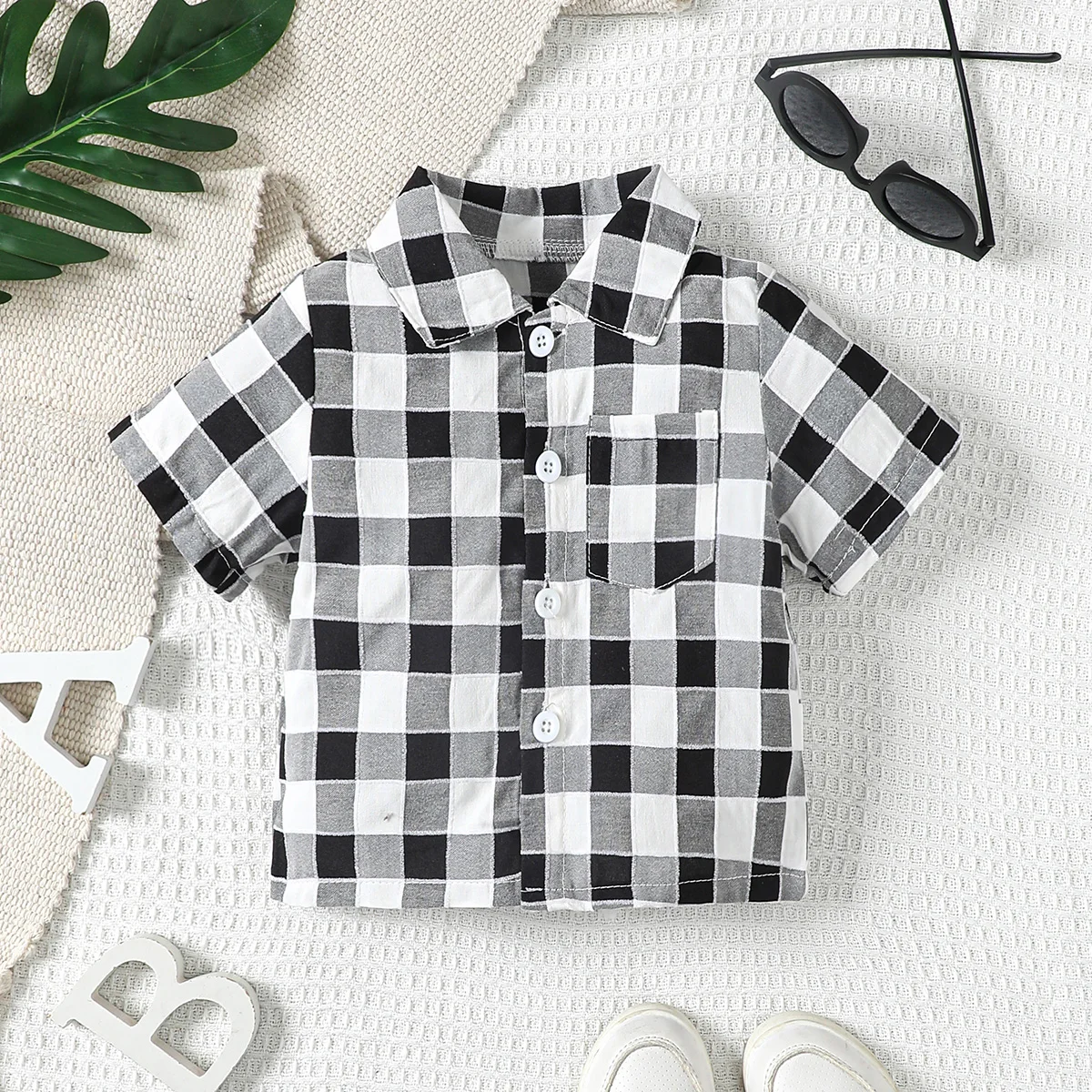 6-36M Baby boys casual simple style short sleeve gentleman striped plaid shirt thin spring/summer style