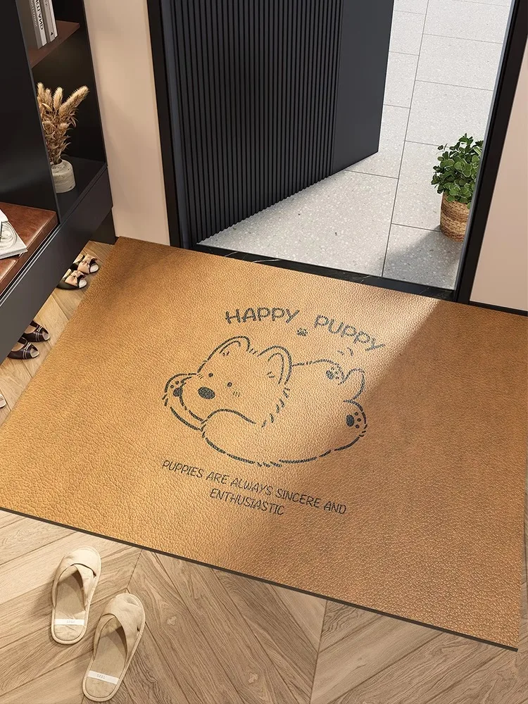 

Cartoon Dog Leather Door Mat Non-Waable Dust-Proof Wear-Resistant Entrance Rug Foot Mat Simple Sle Home Decor Rug