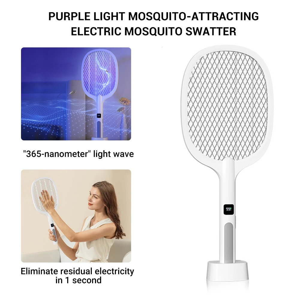 

Electric Fly Swatter Handheld Fly Killer and Mosquito Trap Lamp Safe Rechargeable for Home Office Backyard Patio Camping
