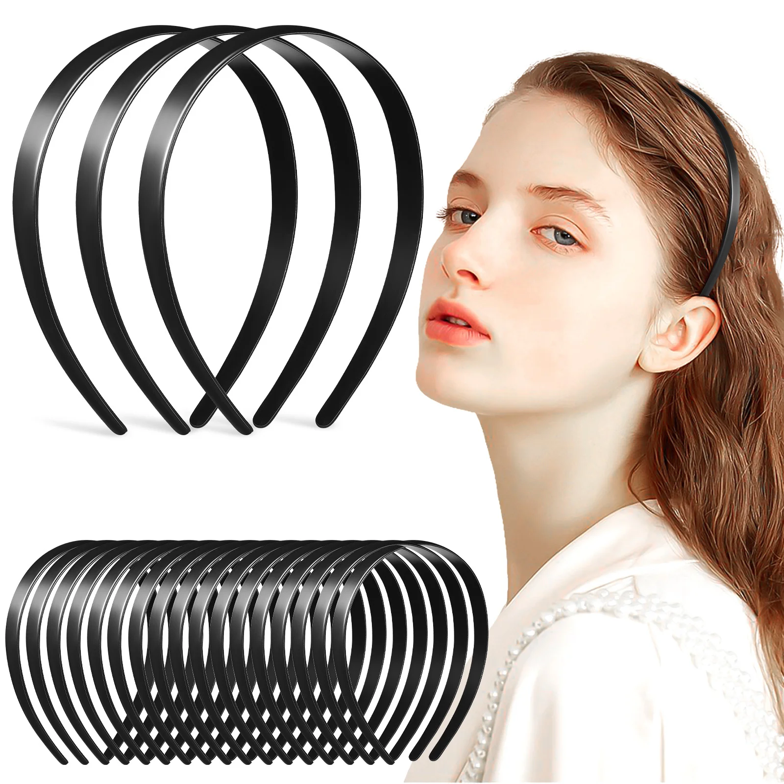 

20Pcs Plastic Black Headbands Thin Simple Strong Headband for Women Teens Hair Bands Plastic Headbands Black Headband