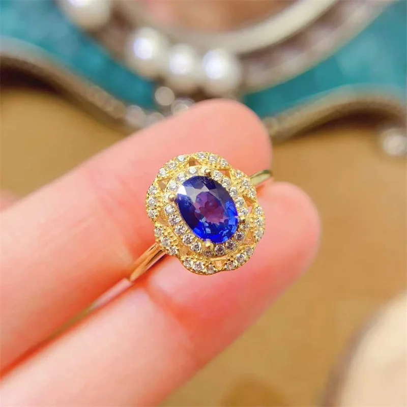 

Natural Gemstone Sapphire Wedding Ring 925 Sterling Silver Fine Women Girl Lady Yellow Gold with Certificate Jewelry Gift
