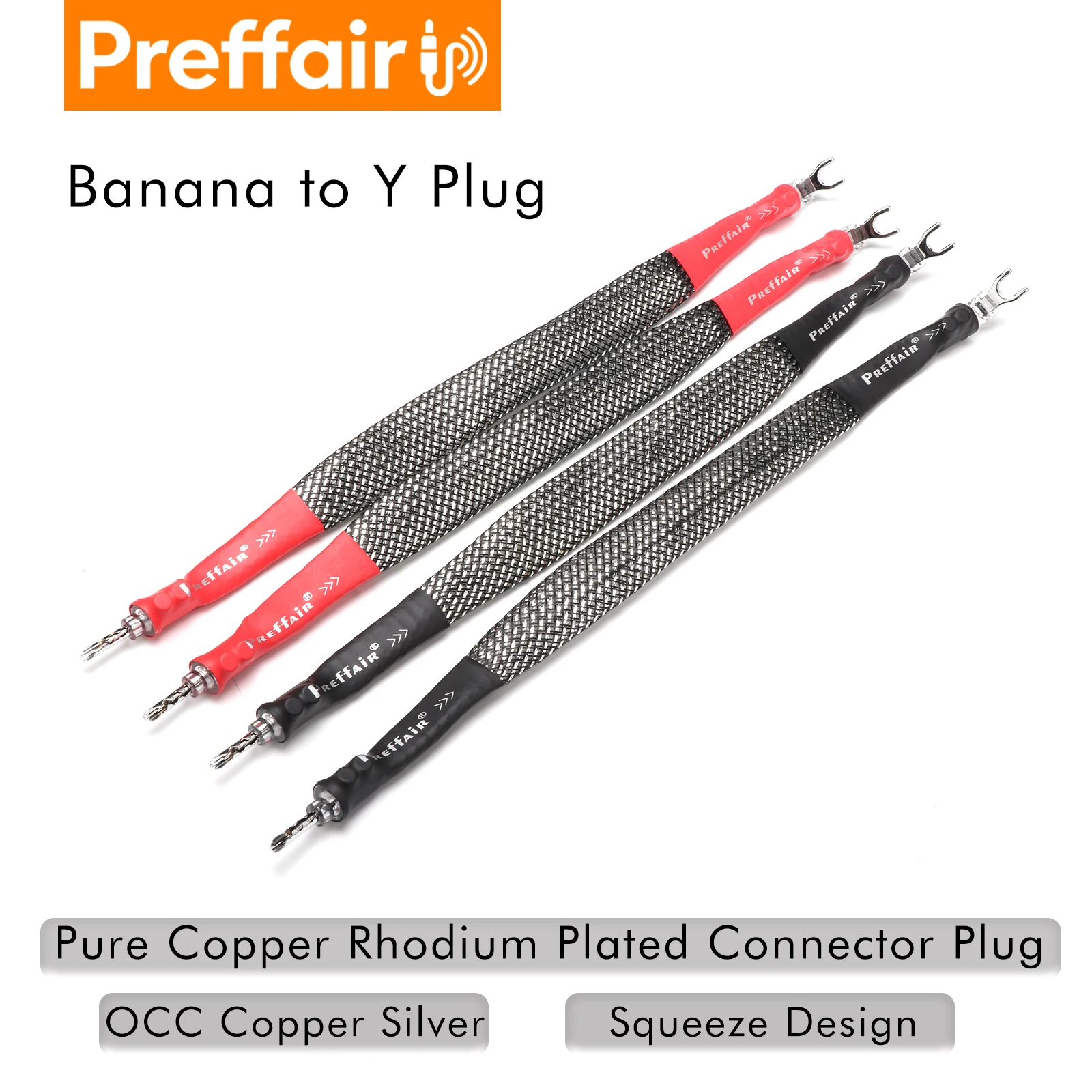 Preffair 4pcs Hi-End 7N OCC Speaker Jumper Cable with Gold Rhodium Plated Y Spade and banana Plug Bridge Cable for Speaker