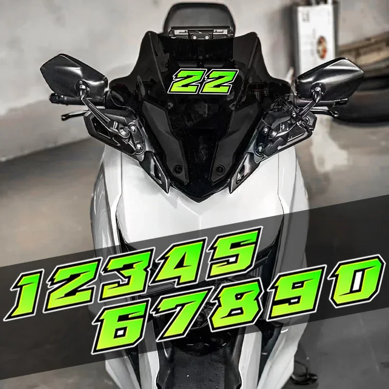 Bright Green 0-9 Racing Number Pattern Vinyl Decal Waterproof Sticker For Motorcycle Helmet Body Car Window Laptop Scooter Decor