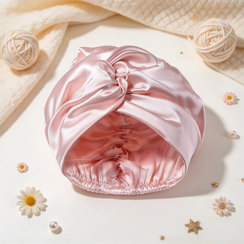 Twisted Knot Satin Sleep Bonnet for Women Beanie Hat Soft Silk Night Cap Elastic Hair Wrap Hat for Sleeping Hair Protection