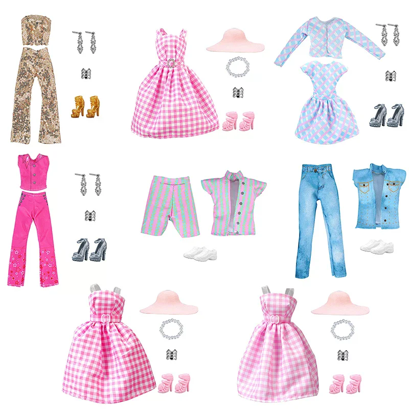 30Cm 11-Inch Doll Clothes Checkered Dress Sequin Top Pants Striped Outfit Accessories Girls Toy Gift Play Set