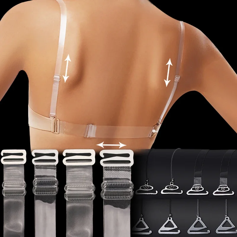 أشرطة حمالات صدر شفافة مضادة للانزلاق، ملابس داخلية بسيطة مرنة غير لامعة، حزام كتف، طول قابل للتعديل، شريط ملابس داخلية بلوري غير مرئي