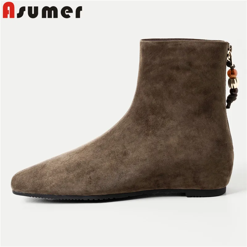 Женские ботильоны ASUMER из замши с заостренным носком, увеличивающие рост, зимние короткие ботинки, повседневная обувь для вечеринок.