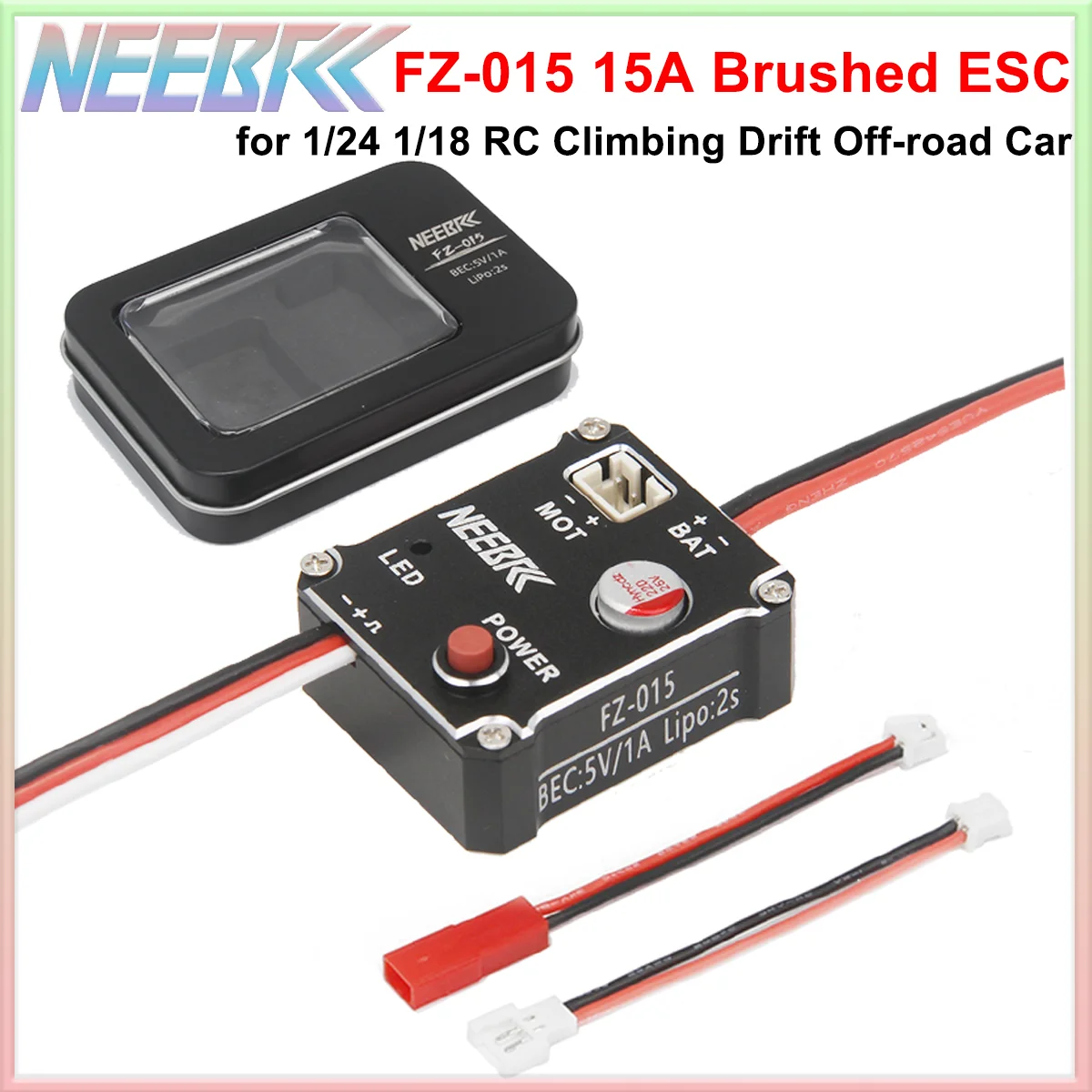 NEEBRC 15A Brushed ESC 2S 5V 1A BEC Built in Two Modes for 1/24 1/18 Mini Drift Off-road Crawler Car SCX24 030/050/130/180 Motor